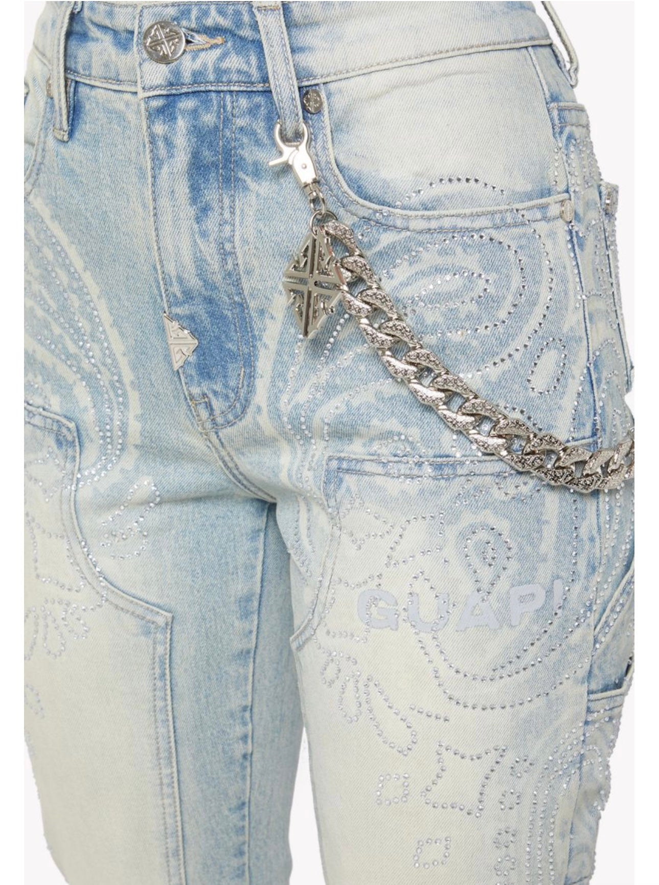 Aqua blue paisley denim