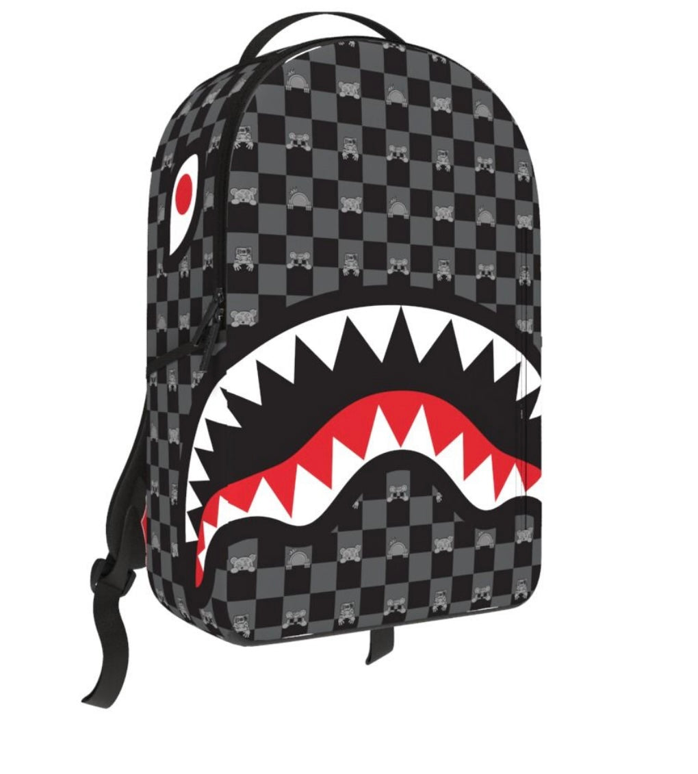 GRAY PEEKING CHARACTER CHECK BACKPACK