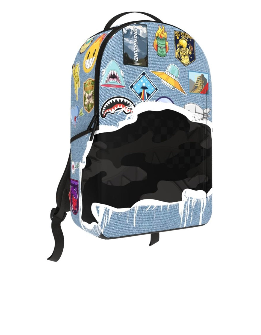 DENIM TEAR 3 AM PATCHES BACKPACK