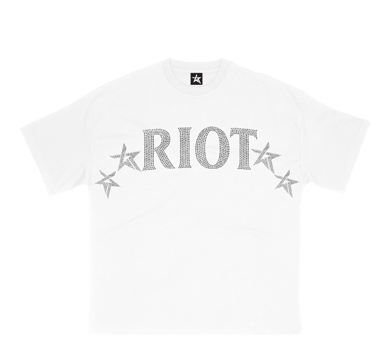 “Riot” rhinestone tee