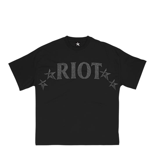 “Riot” rhinestone tee