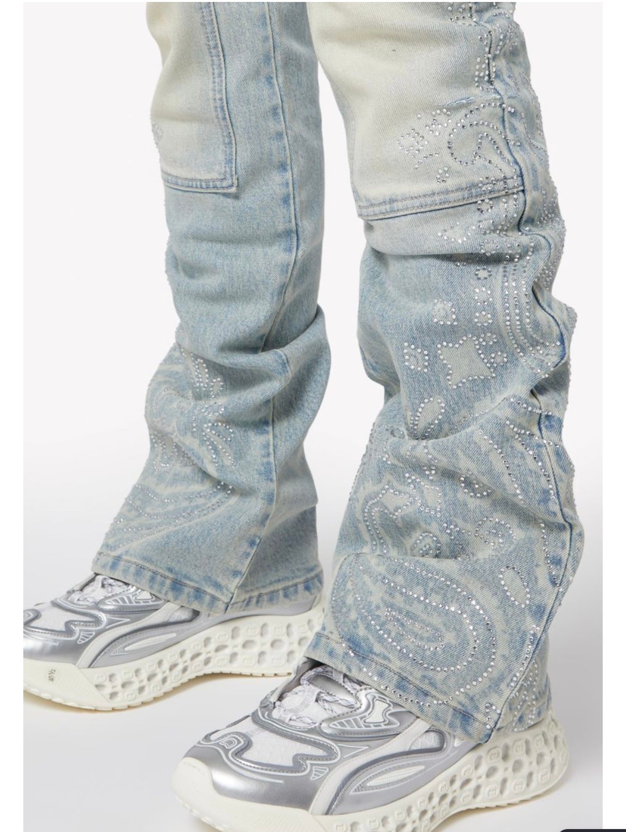 Aqua blue paisley denim
