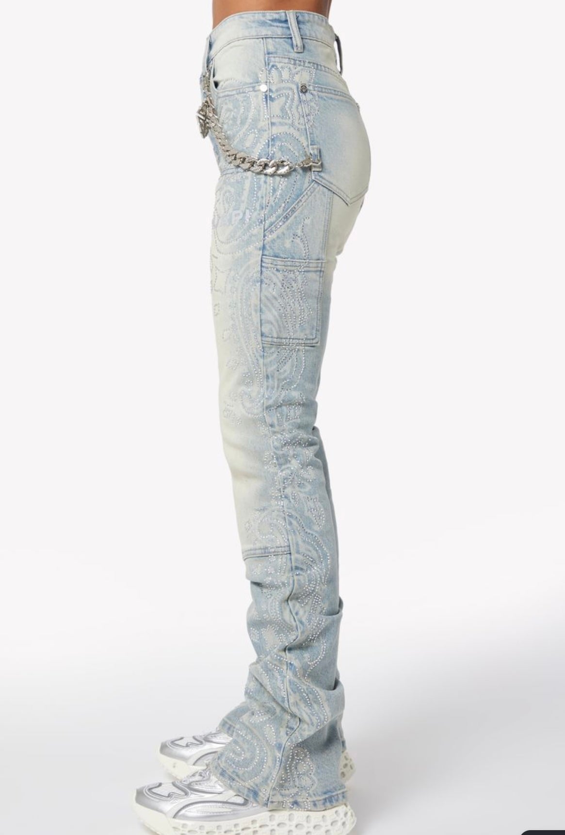 Aqua blue paisley denim
