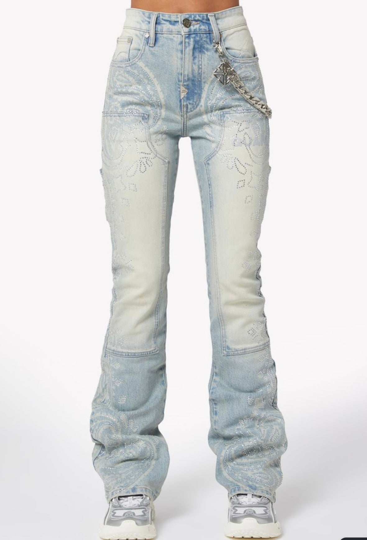 Aqua blue paisley denim