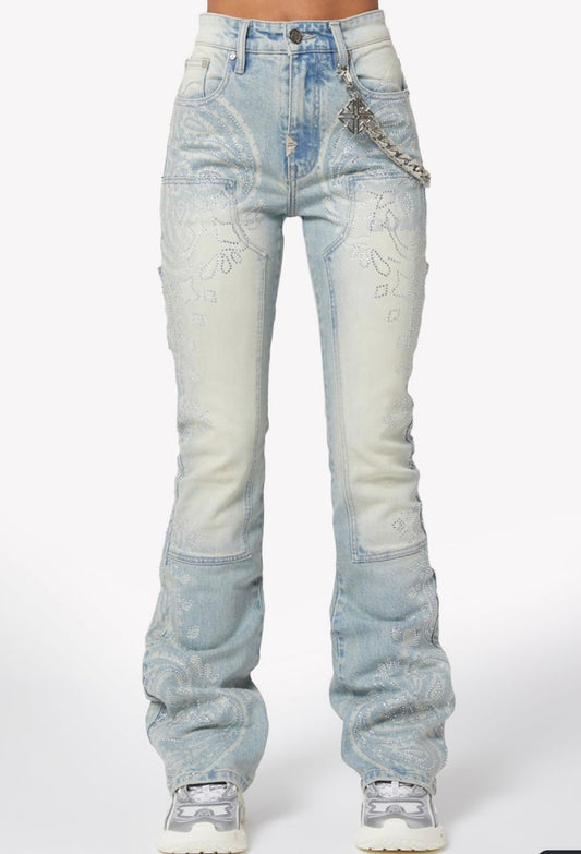 Aqua blue paisley denim