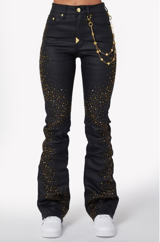 Waxed gold/silver dust denim