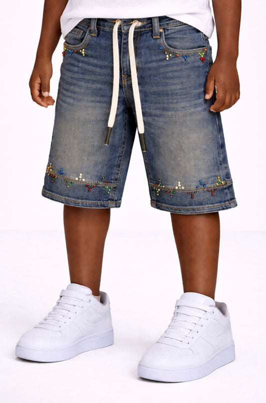 “Outer space” kids premium denim shorts