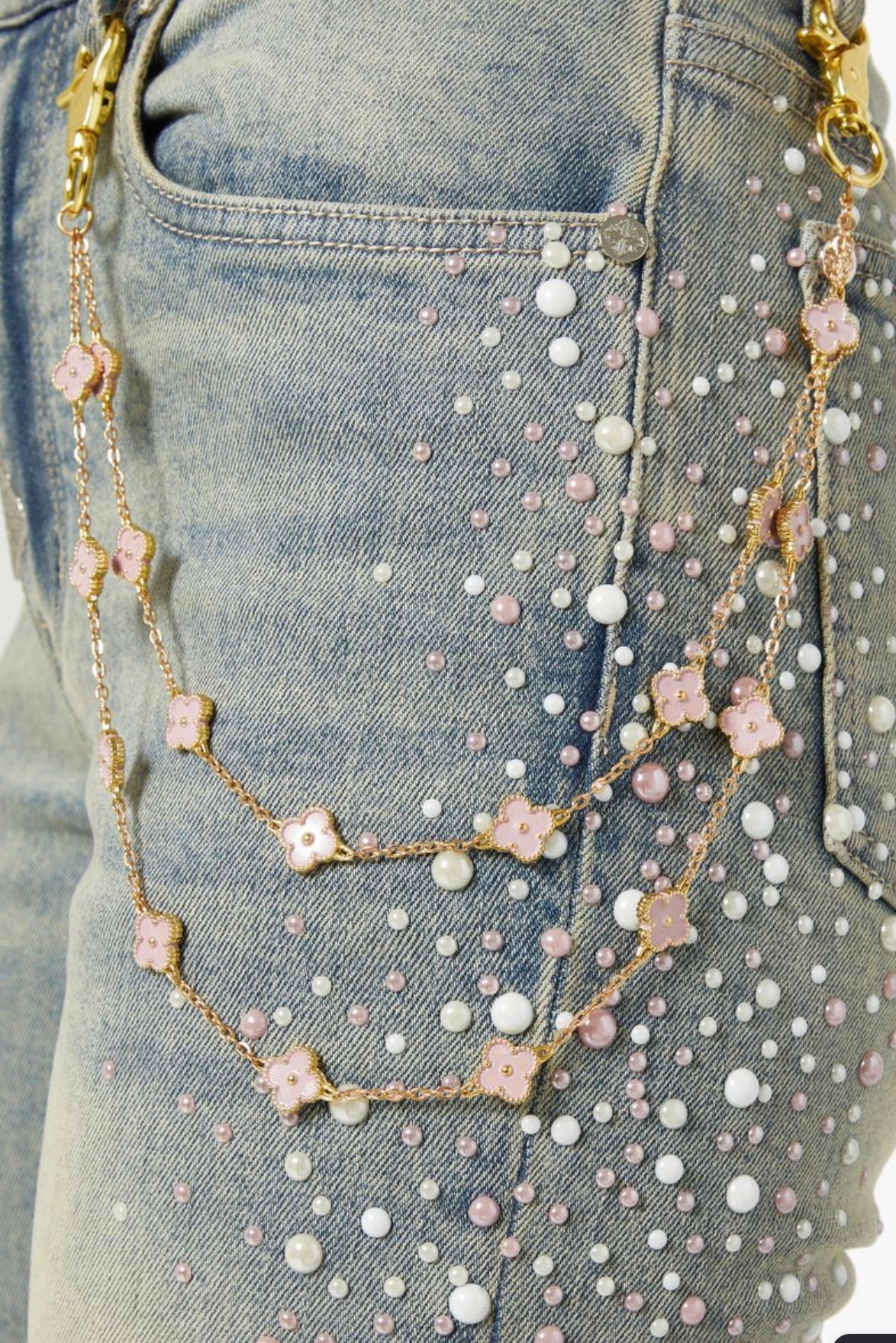 Pink Pearls Embellished Denim
