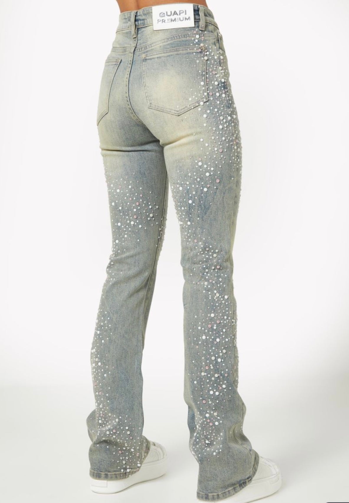 Pink Pearls Embellished Denim