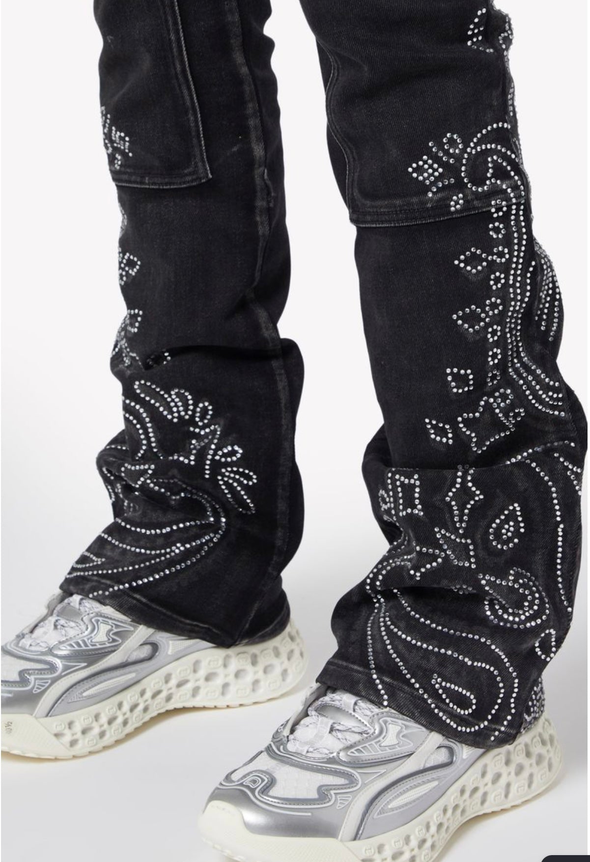 Black diamond paisley denim
