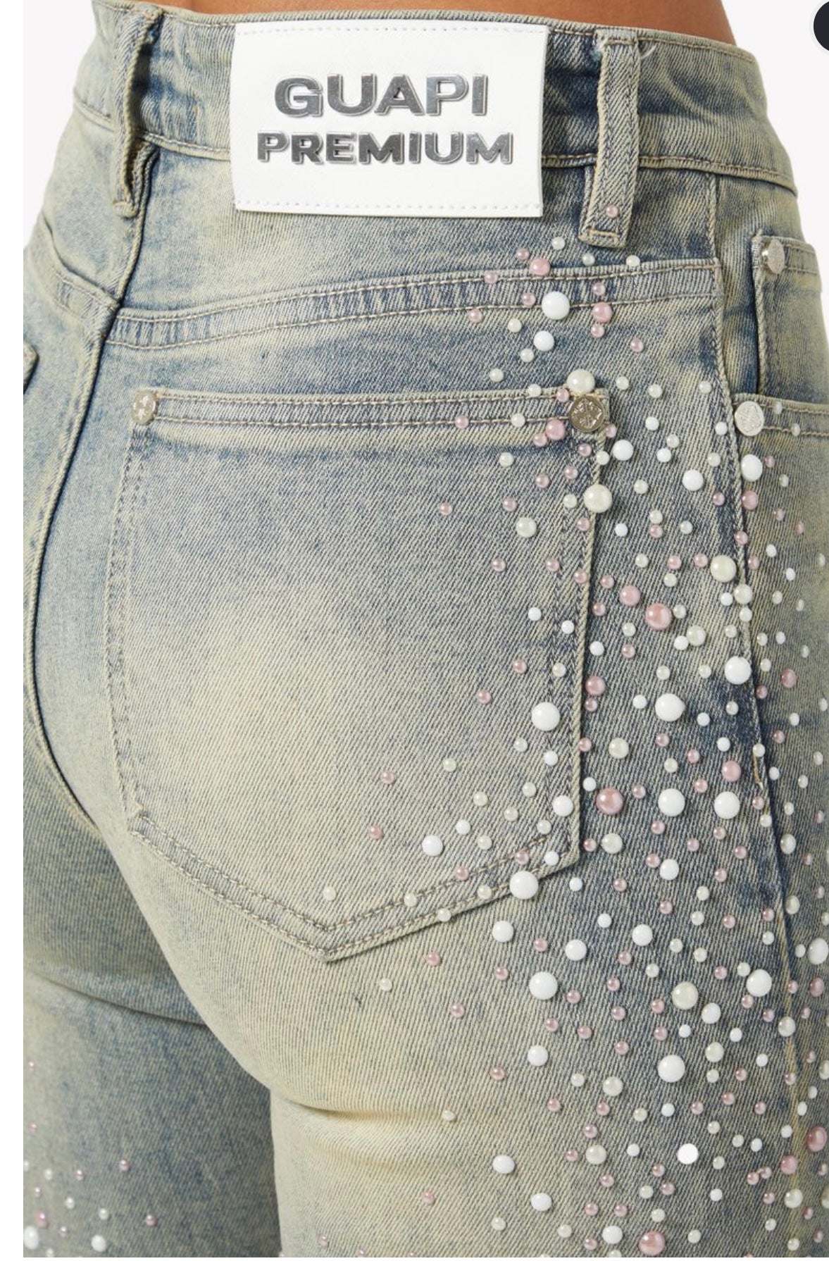Pink Pearls Embellished Denim