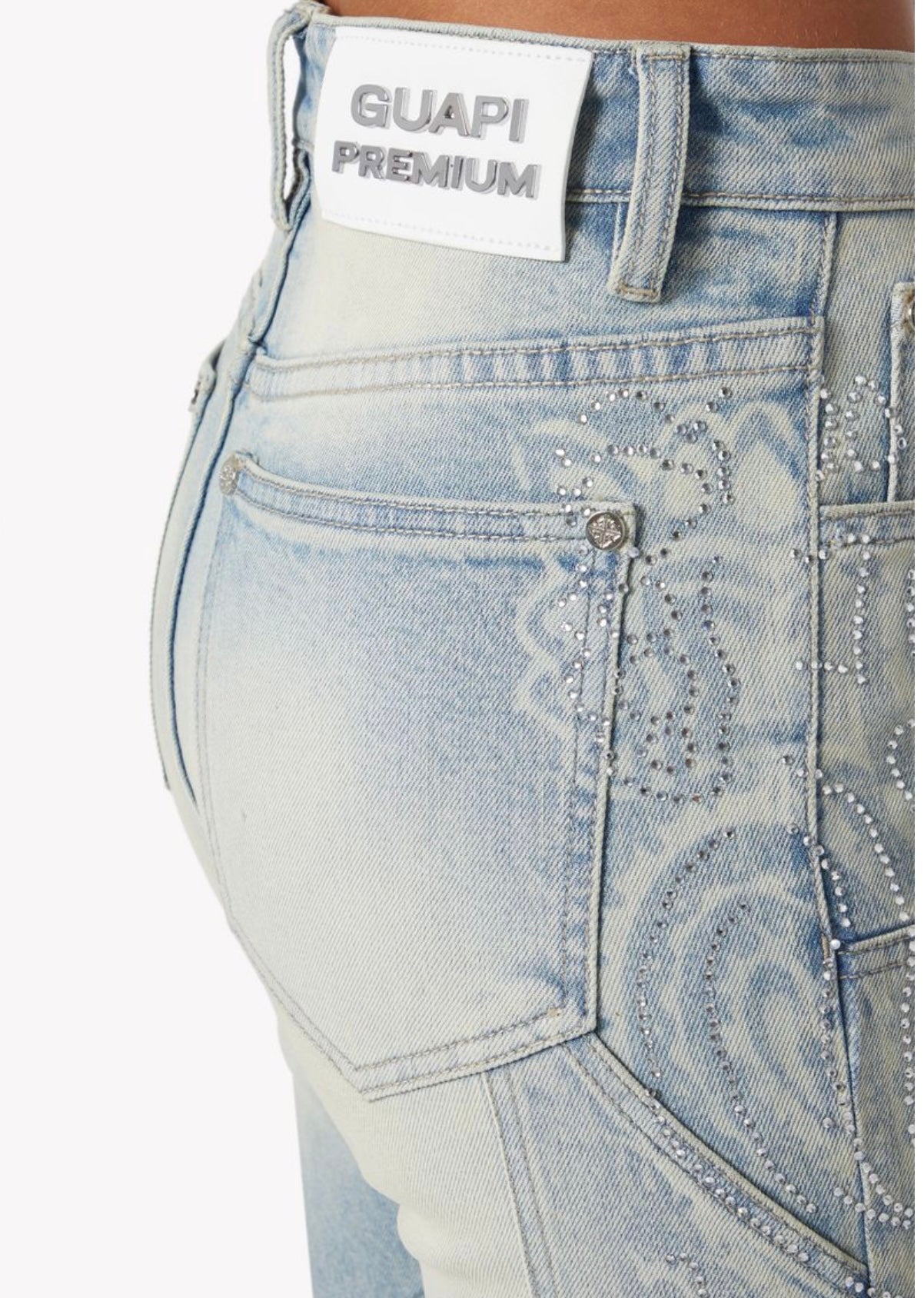 Aqua blue paisley denim