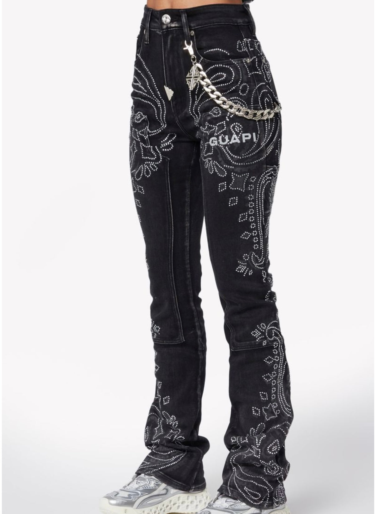 Black diamond paisley denim
