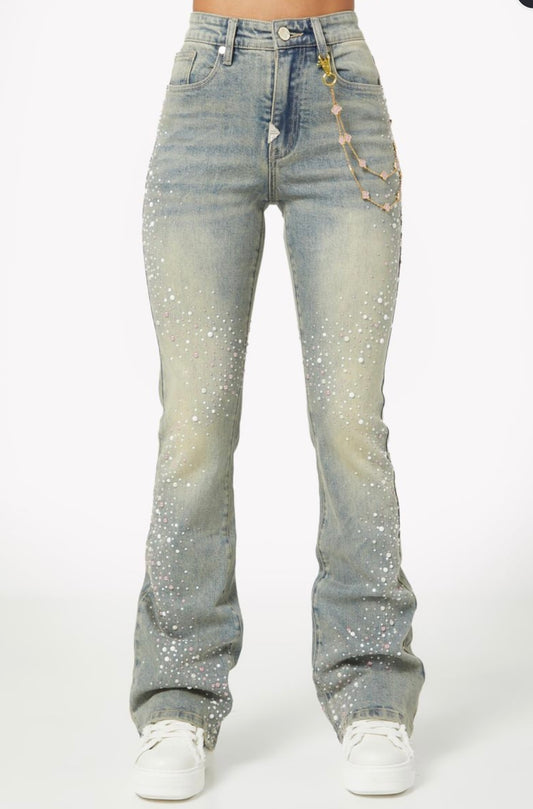 Pink Pearls Embellished Denim
