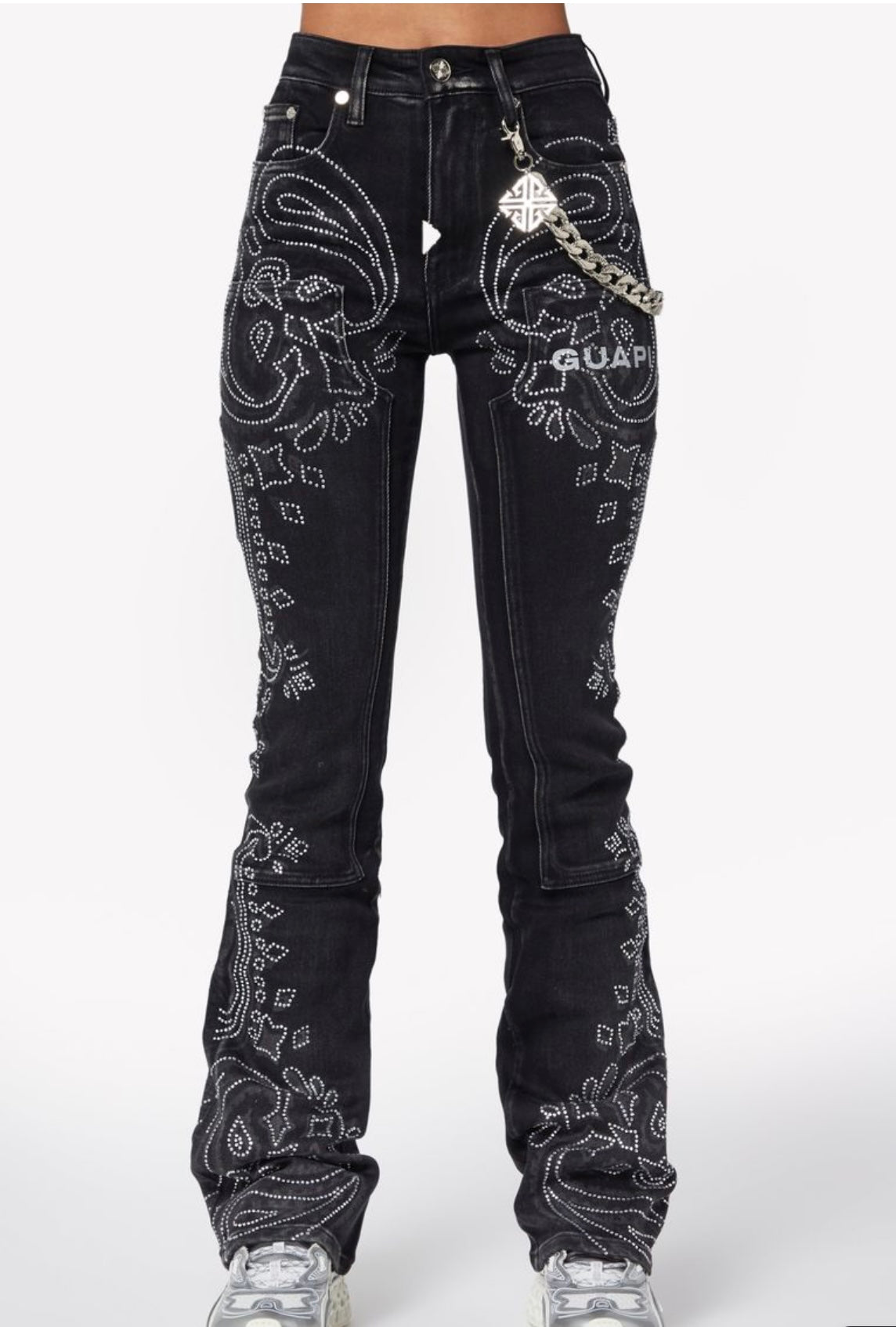 Black diamond paisley denim