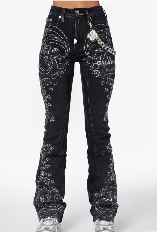 Black diamond paisley denim